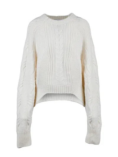 Dondup Asymmetric Knit Wool Sweater With Unique Cable Detailing In Neutral