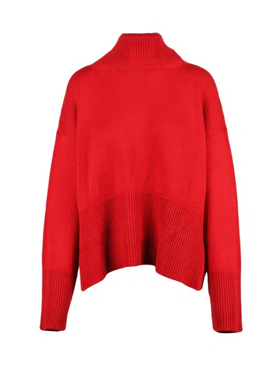 Dondup Asymmetrical High Neck Sweater In Red