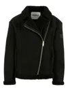 Dondup Asymmetrical-zip Shearling Coat In Black