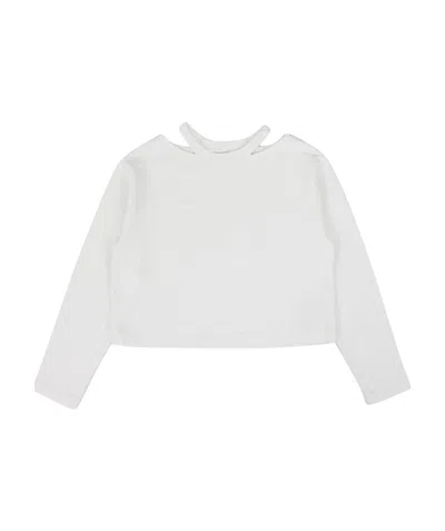 Dondup Bambina Felpa Cropped Bianca In Cotone In White