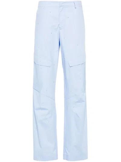 Dondup Bead-embellished Straight Poplin Trousers In Blue