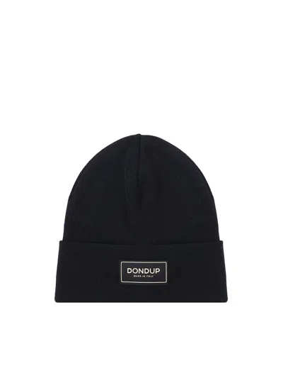 Dondup Beanie Logo In Blended Wool In Black