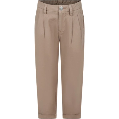 Dondup Kids' Beige Trousers For Boy With Logo In Brown