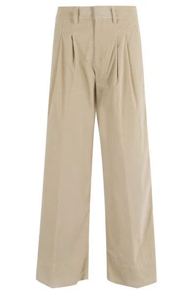 Dondup Beige Wide-leg Chino Pants With Low-rise Waist In Multi