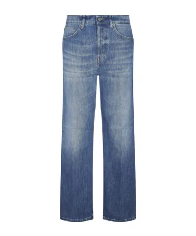 Dondup Wide-leg Trousers With Branded Leather Patch In Blue