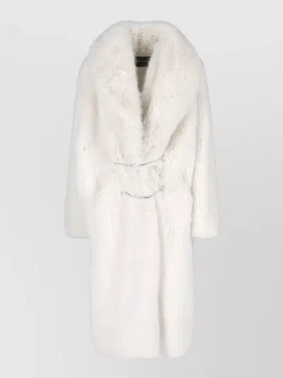 Dondup Mid-length Eco-fur Coat With Silver Hardware In White