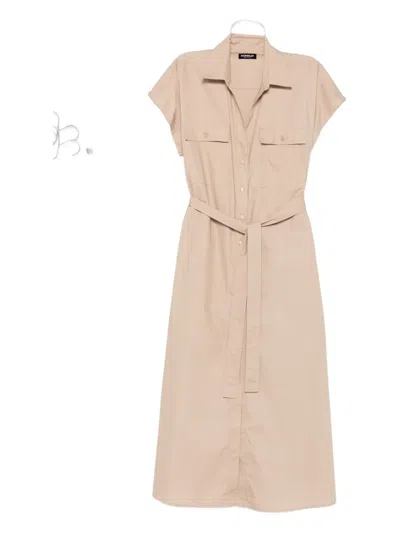 Dondup Belted Flap-pocket Dress In Neutral