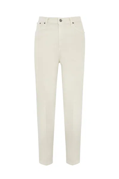 Dondup Bessie Loose Trousers In Cotton And Lyocell In Panna