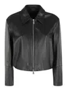 Dondup Long-sleeved Leather Jacket In Black