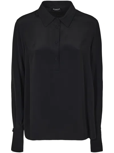 DONDUP DONDUP BLACK BUTTON-DOWN LONG SLEEVE SHIRT WITH CLASSIC COLLAR