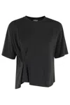 Dondup Black Cotton T-shirt With Unique Draping Detail