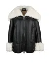 Dondup Black Fur Lined Leather Shearling Jacket In Black