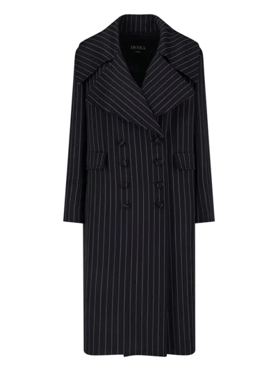 Dondup Black Gessato Wool Pinstripe Coat