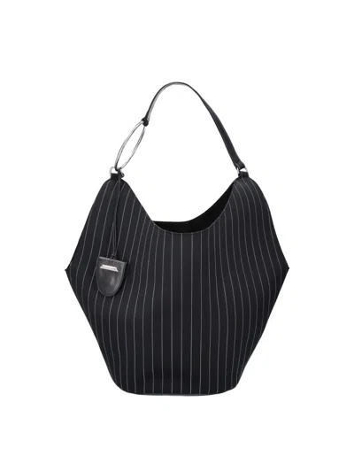 Dondup Black Gessato Wool Pinstripe Shoulder Bag