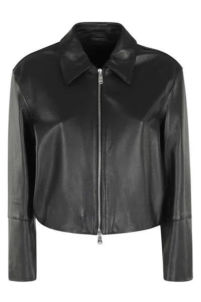 Dondup Black Regular Cropped Double-slider Nappa Leather Jacket In Transparent