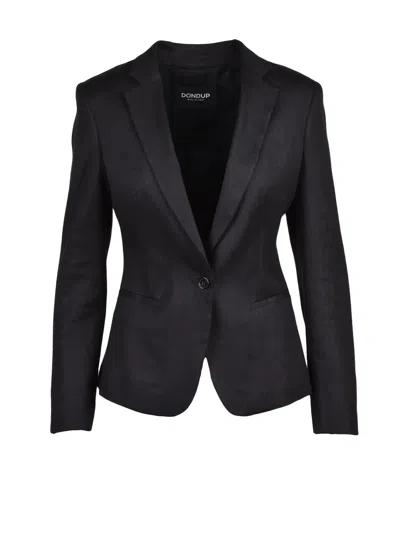 Dondup Black Rounded Linen Viscose Elastane Blazer Jacket