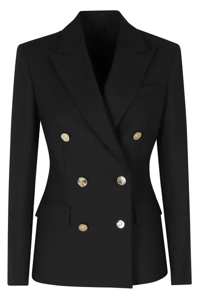 Dondup Black Slim Fit Peak Lapel Double-breasted Polyester-blend Blazer