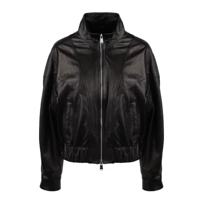 Dondup Black Slim Nappa Leather Bomber Jacket