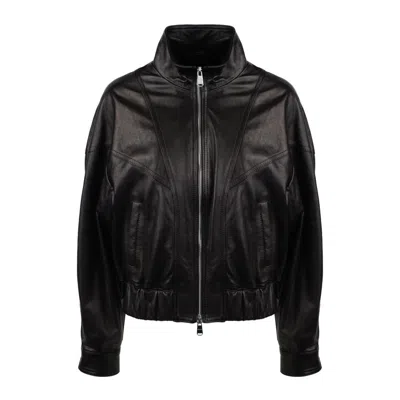 DONDUP DONDUP BLACK SLIM NAPPA LEATHER BOMBER JACKET