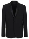 Dondup Two-way Stretch Canvas Blazer With Tuxedo Lapel In Black