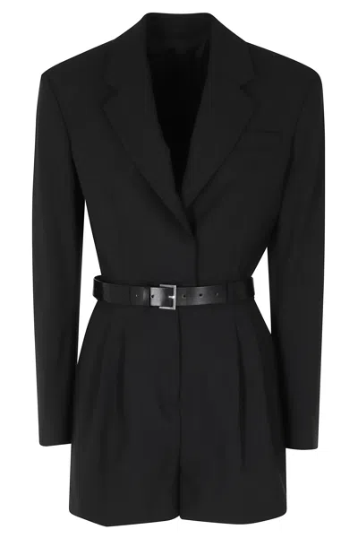 Dondup Black Two-way Stretch Leather Belt Wool-blend Jumpsuit