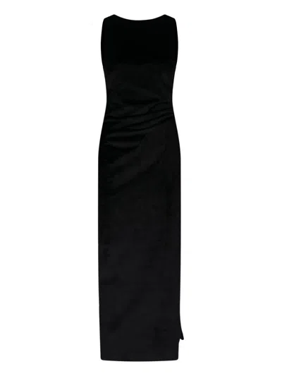 Dondup Black Velvet Side Drape Maxi Dress