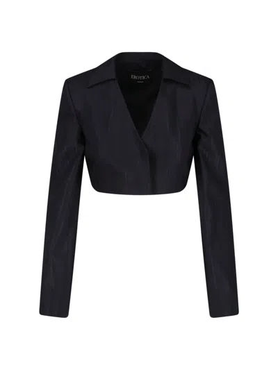 Dondup Black Virgin Wool-blend Gessato Cropped Blazer