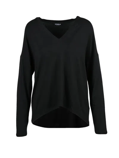 Dondup Black V-neck Modal-cashmere Long-sleeve T-shirt