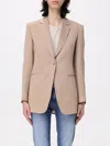 Dondup Single-breasted Linen Blend Blazer In Beige