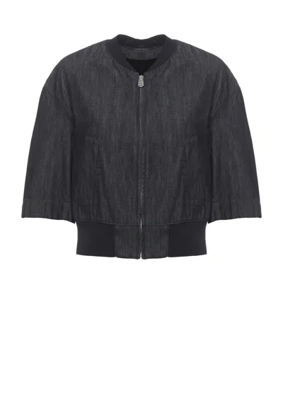Dondup Blue Choker Trims Denim Jacket In Gray