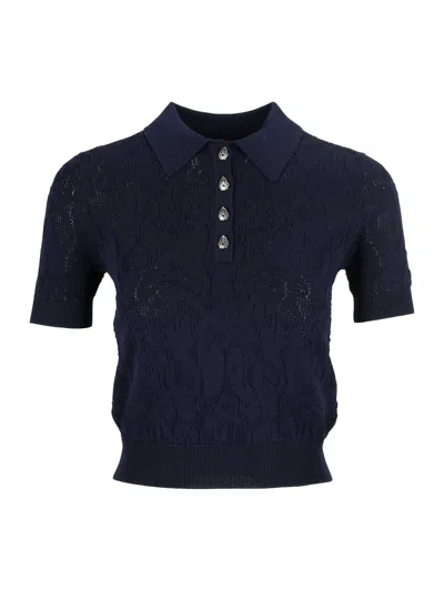 Dondup Blue Cropped Lace-knit Polo Shirt