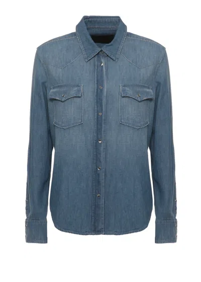 Dondup Blue Denim Button Pockets Shirt