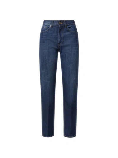 Dondup Blue Straight High Rise Jeans In Yellow