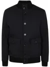 Dondup Ribbed Elastic Neoprene Bomber Jacket With D Logo Detail In Black