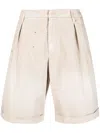 Dondup Box-pleat Cotton Chino Shorts In Neutrals