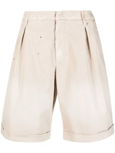 Dondup Box-pleat Cotton Chino Shorts In Neutrals