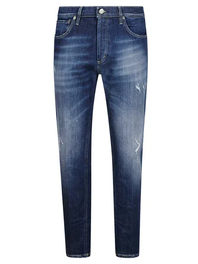 Dondup Five-pocket Carrot Fit Jeans With Distressed Patches In Blu