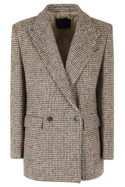 Dondup Brown Houndstooth Double-breasted Polyester-blend Blazer