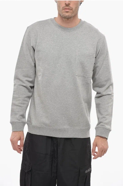 Dondup Brushed Cotton Crewneck Sweatshirt With Breast Pocket In Gray