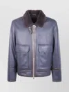 Dondup Buckle Leather Patch Shearling Collar Jacket In Blue