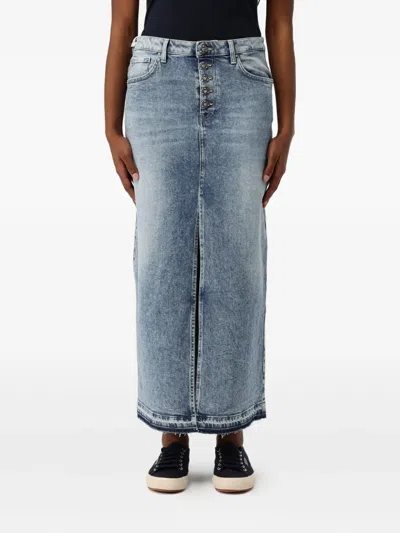 Dondup Button-front Frayed Denim Maxi Skirt