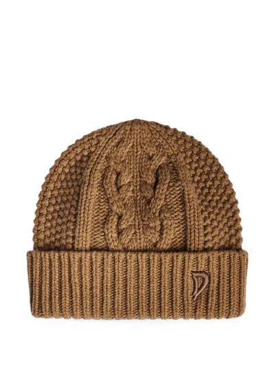 Dondup Cable-knit Logo-embroidered Beanie Hat In Brown