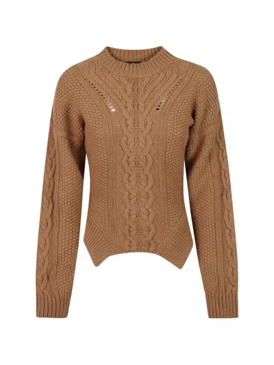 Dondup Cable-knit Pointelle-trim Sweater In Brown