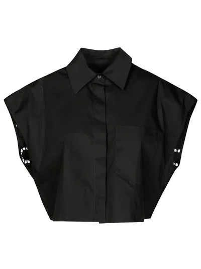 Dondup Cropped Black Shirt With Wide Sleeves