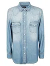 Dondup Light Wash Denim Shirt With Button-down Front In Blue