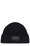 Dondup Logo-patch Ribbed-knit Beanie In Black