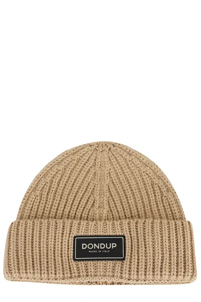 Dondup Ribbed Patch Beanie Hat In Brown