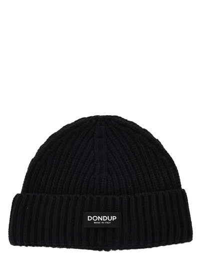 Dondup Logo Patch Beanie In Nero
