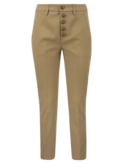Dondup Carmen - Slim Gabardine Lyocell Trousers In Brown