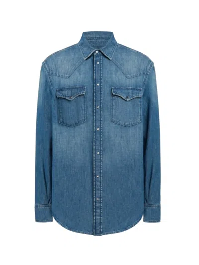 Dondup Casual Shirts Man  - Regular Shirt In Fixed Blue Denim - Blue